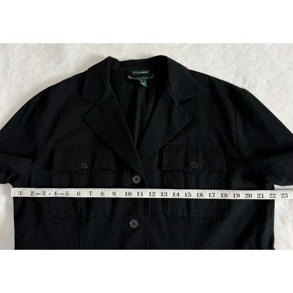 VTG LAUREN RALPH LAUREN Size 6 Military Safari Utility Jacket Cargo Coat Black - Picture 9 of 10